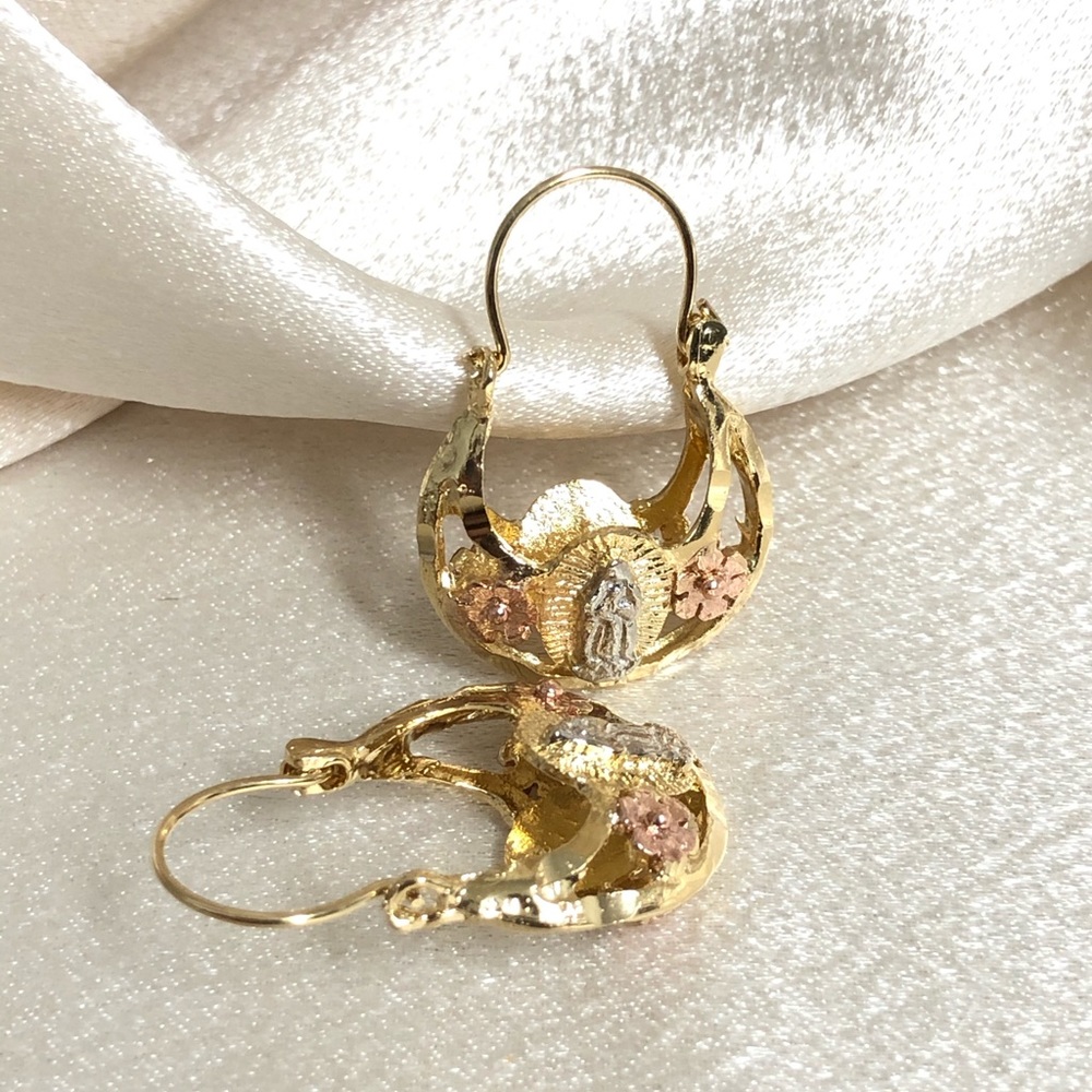 14k Gold Filled Virgin Guadalupe/Virgen Guadalupe Basket Earrings - Picture 9 of 15